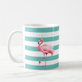 Anpassat namn för Modern Teal White Rand Rosa Flam Kaffemugg