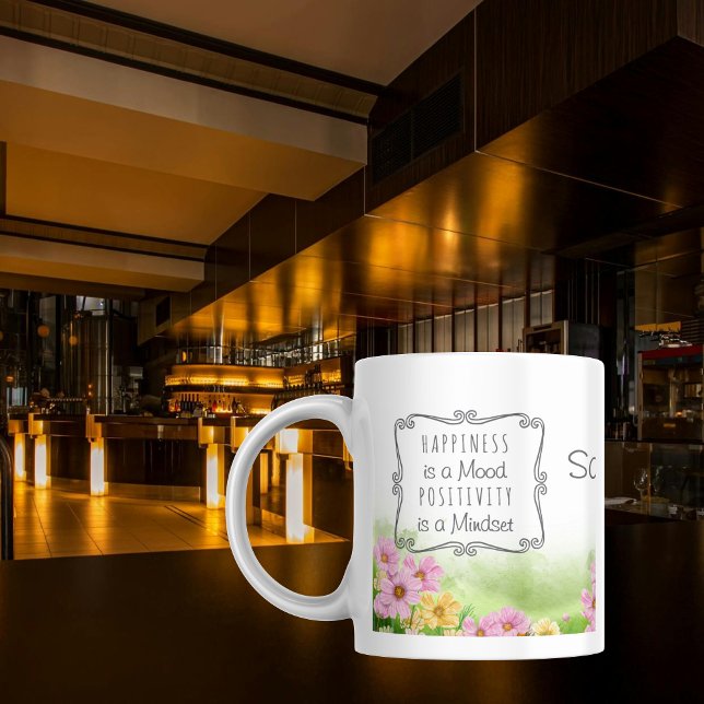 Anpassat namn för Modern Wildbloms positiva bekräf Två-Tonad Mugg (Wildflower Positive Affirmation Custom Name Coffee Mug Happiness is a Mood Positivity is a Mindset)