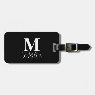 Anpassat namn för Monogram Initialer Black White 2 Bagagebricka
