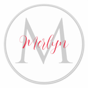 Anpassat namn för Monogram Initialer Grått Red Whi Klistermärken