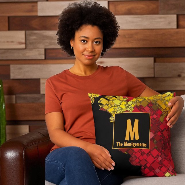 Anpassat namn för Monogrammed Contemporary för abs Kudde (Monogram and name on both sides of pillow)