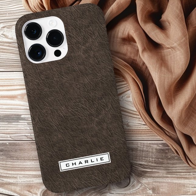 Anpassat namn för mörk Brunt läder-utskriven bild (Dark brown leather printed image custom name Case-Mate iPhone case)