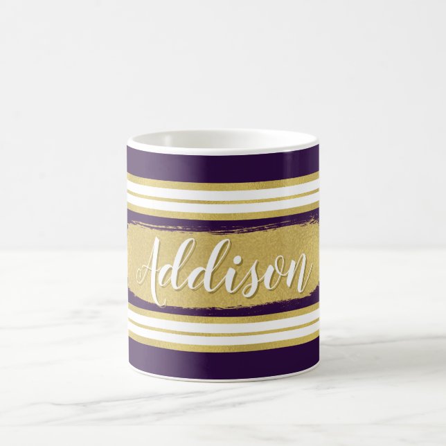 Anpassat namn för mörk Lila Guld Rand Mönster Kaffemugg (Center)