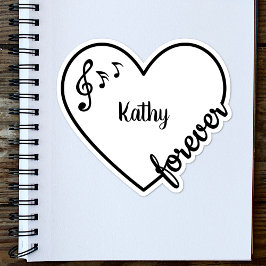 Anpassat namn för Music Musik noter Kärlek Heart L Klistermärken