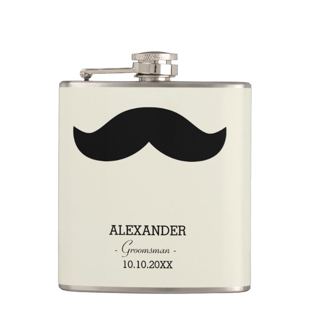 Anpassat namn för Mustache Groomsman Gift Fickplunta (Framsidan)