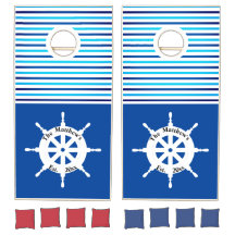 Anpassat namn för Nautical Frakt Wheel Blue White 
