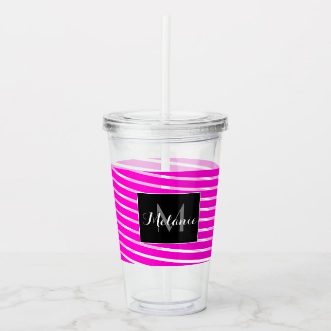 Anpassat namn för Neon Spiral Ribbon Rand Monogram Take Away Mugg (Framsida)