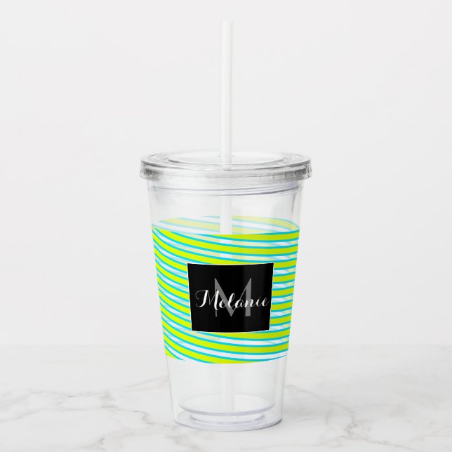 Anpassat namn för Neon Spiral Ribbon Rand Monogram Take Away Mugg (Framsida)