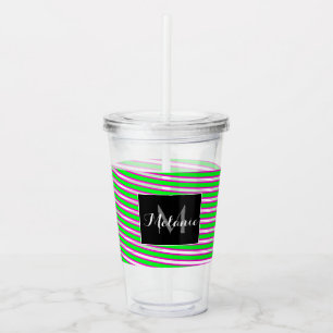 Anpassat namn för Neon Spiral Ribbon Rand Monogram Take Away Mugg