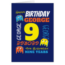 Anpassat namn för nionde födelsedag gult blå pixel