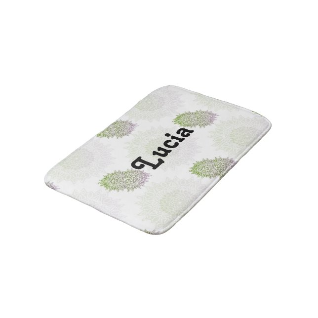 Anpassat namn för ombre mandala på vitt badrumsmatta (Vinklad)