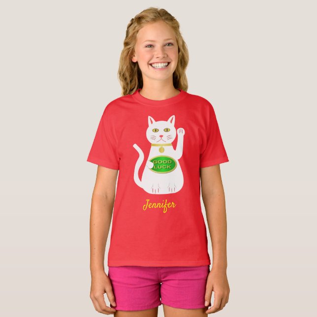 Anpassat namn för Oriental Lucky Cat T Shirt (Hel framsida)