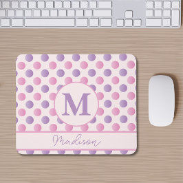 Anpassat namn för Pastel Rosa och Lila Polka dots Musmatta
