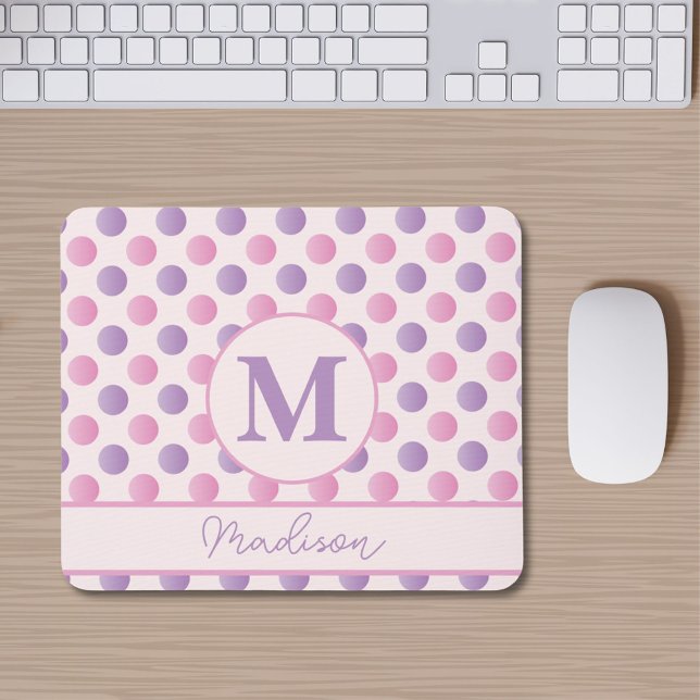 Anpassat namn för Pastel Rosa och Lila Polka dots Musmatta (Skapare uppladdad)