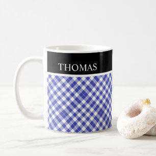 Anpassat namn för personlig Blue White Gingham Kaffemugg