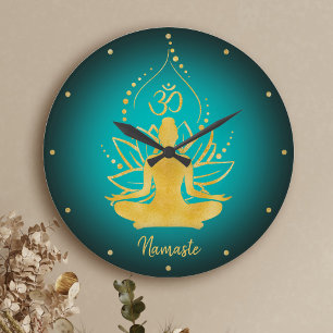 Anpassat namn för personlig Lotus & Om Yoga Namast Stor Klocka