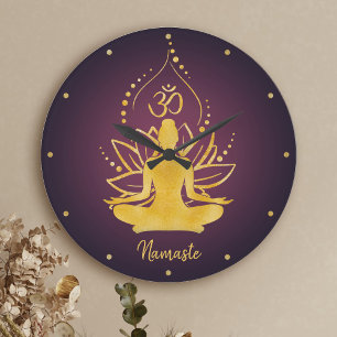 Anpassat namn för personlig Lotus & Om Yoga Namast Stor Klocka