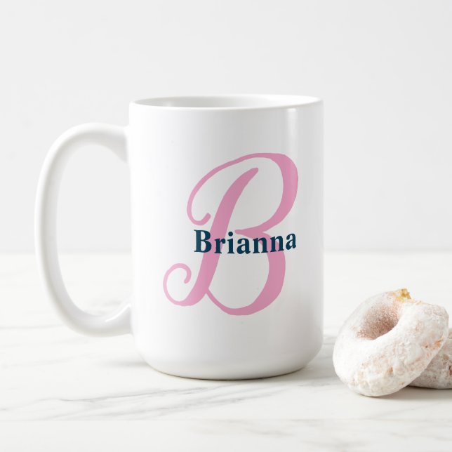 Anpassat namn för personlig Rosa Monogram Brev B Kaffemugg (Med munk)