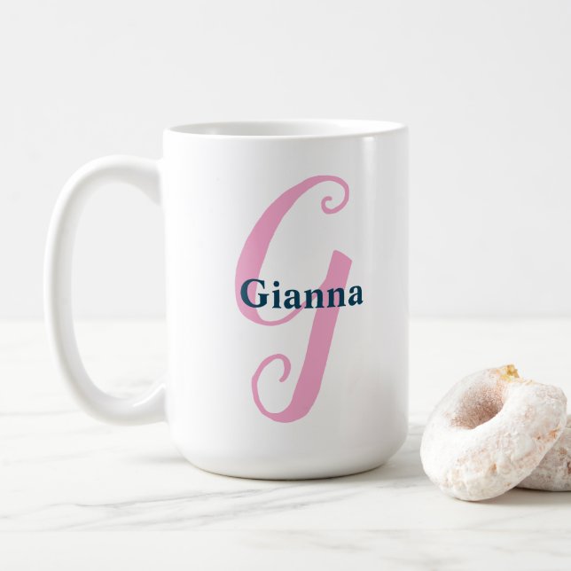 Anpassat namn för personlig Rosa Monogram Brev G Kaffemugg (Med munk)