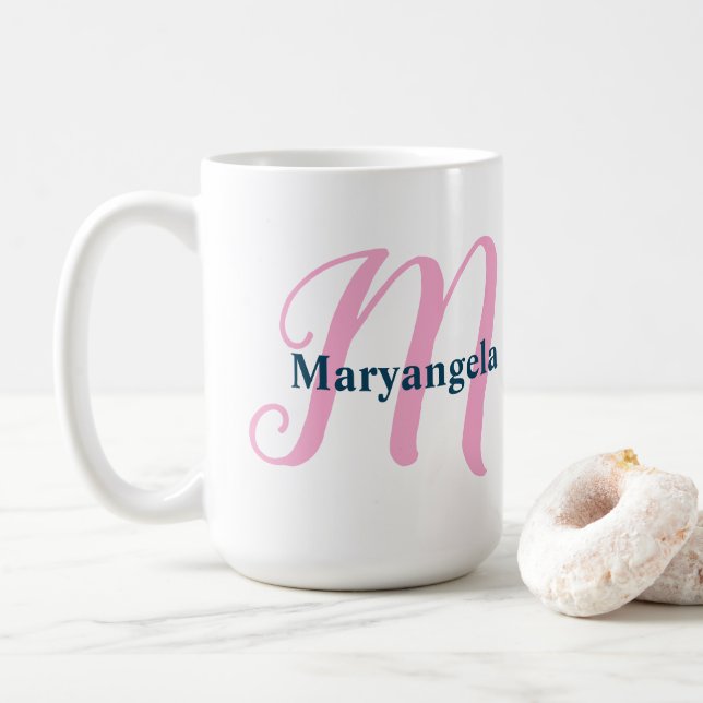 Anpassat namn för personlig Rosa Monogram Brev M Kaffemugg (Med munk)