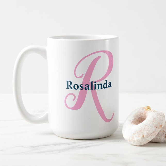 Anpassat namn för personlig Rosa Monogram Brev R Kaffemugg (Med munk)