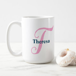 Anpassat namn för personlig Rosa Monogram Brev T Kaffemugg