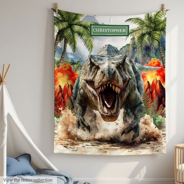 Anpassat namn för personlig Vild Tyrannosaurus Fleecefilt (Furious Tyrannosaurus Blanket Custom Name for Boys)
