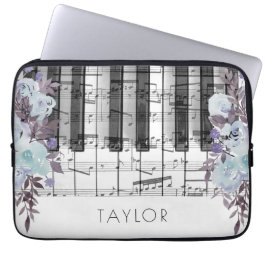 Anpassat namn för Piano blåa blommor Laptop Fodral