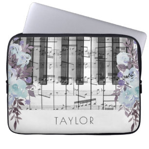 Anpassat namn för Piano blåa blommor Laptop Fodral