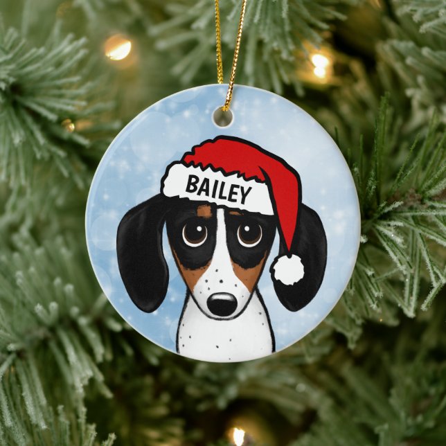Anpassat namn för Piebald Dachshund Santa Wiener H Julgransprydnad Keramik (Träd)