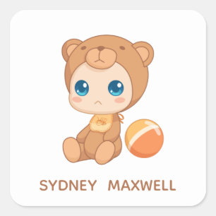 Anpassat namn för pojke Girl Bear Jumpdress Fyrkantigt Klistermärke