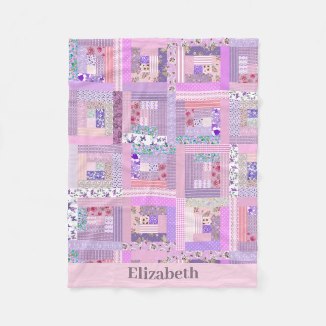 Anpassat namn för Quilt-design för rosa Flicka Vin Fleecefilt (Framsidan)
