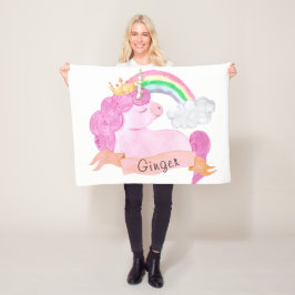 Anpassat namn för 🌈 Rainbow Unicorn Fleecefilt
