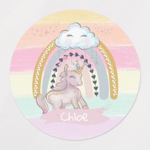 Anpassat namn för 🦄 Rainbow Unicorn Girl Klistermärke