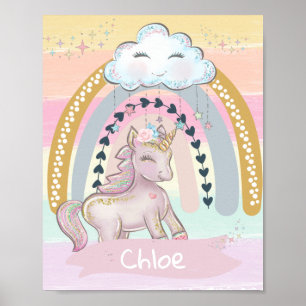 Anpassat namn för 🦄 Rainbow Unicorn Girl Poster