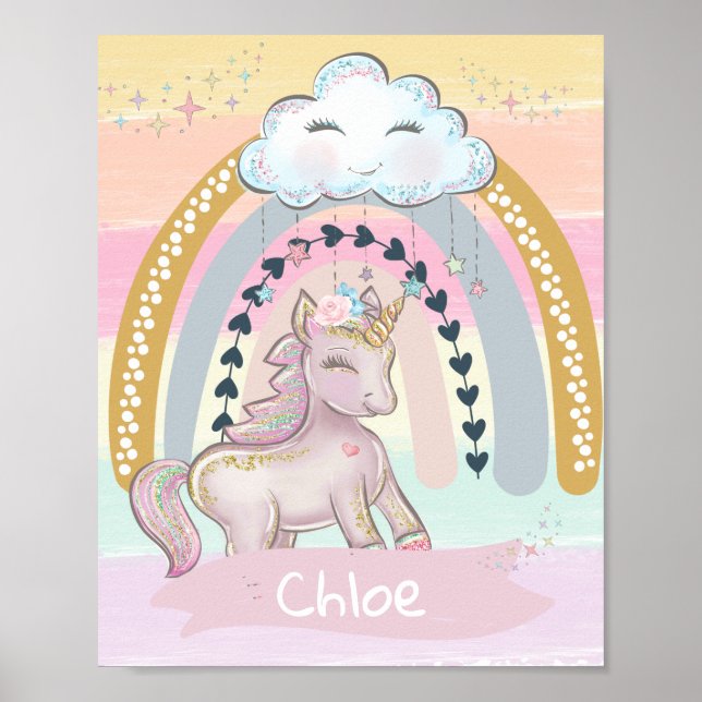Anpassat namn för 🦄 Rainbow Unicorn Girl Poster (Framsidan)