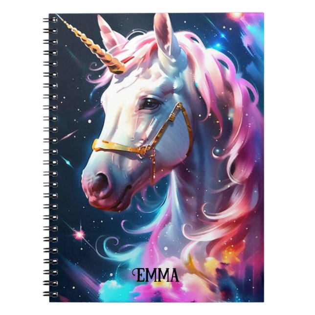 Anpassat namn för Rainbow Unicorn-huvud Anteckningsbok (Framsidan)