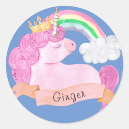 Anpassat namn för 🌈 Rainbow Unicorn Runt Klistermärke