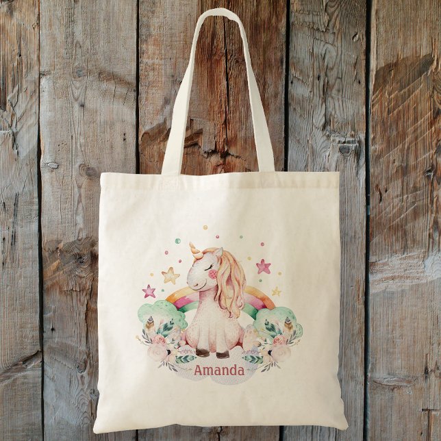 Anpassat namn för Rainbow Unicorn Tygkasse (Custom Name Rainbow Unicorn Tote Bag)