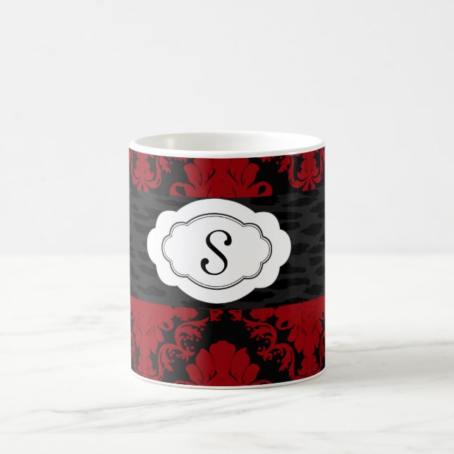 Anpassat namn för Red Black Damask Coffee Mugg (Center)