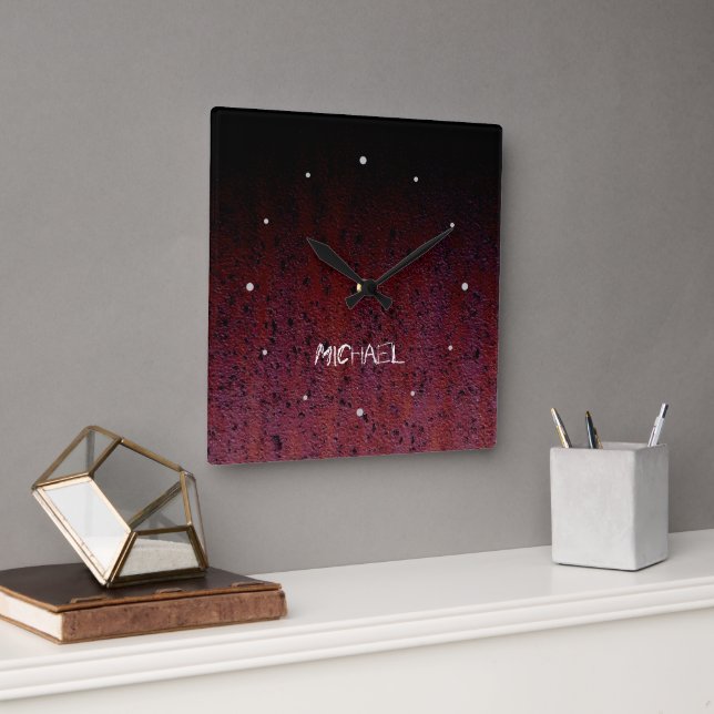 Anpassat namn för Red Brown Black Ombre Rust Metal Fyrkantig Klocka (Kontor)