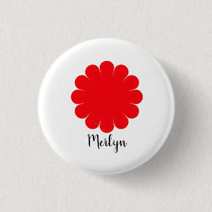 Anpassat namn för Red Daisy Flower Blommigt Färgat Knapp