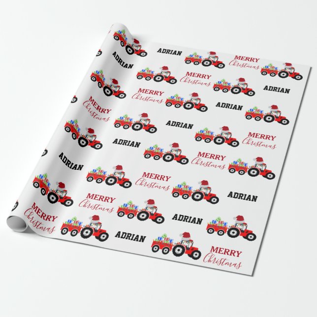 Anpassat namn för Red Jul Tractor Lastbil Farm Presentpapper (Utrullad)