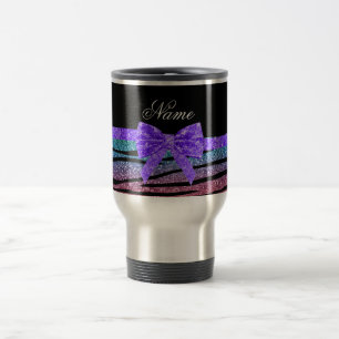 Anpassat namn för regnbåge i glitter zebra ränd resemugg