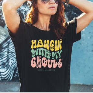 Anpassat namn för Retro Halloween Ghouls Rosa av T Shirt
