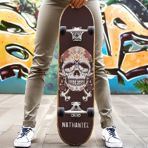 Anpassat namn för Retro Mexican Sugar Skull Mini Skateboard Bräda 18,5 Cm