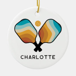 Anpassat namn för Retro Pickleball Paddels & Boll Julgransprydnad Keramik