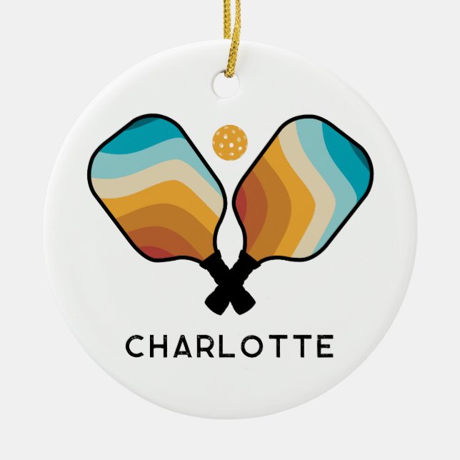 Anpassat namn för Retro Pickleball Paddels & Boll Julgransprydnad Keramik (Framsidan)