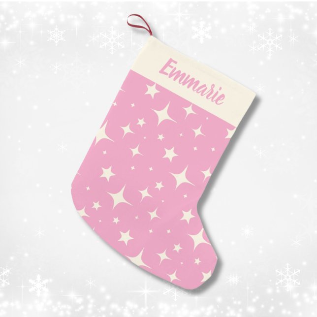Anpassat namn för Retro Rosa Gnistra Mönster Liten Julstrumpa (Retro Pink Christmas Sparkle Pattern Custom Name Small Christmas Stocking
)