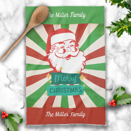 Anpassat namn för Retro Vintage God jul-tomten Kökshandduk